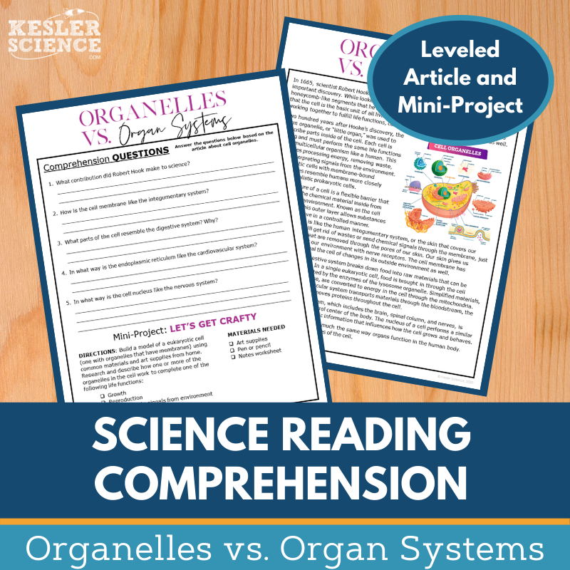 MS 6th 7th 8th Science Reading Comprehension Passages - VOL. 3 - Organelles vs Organ Systems