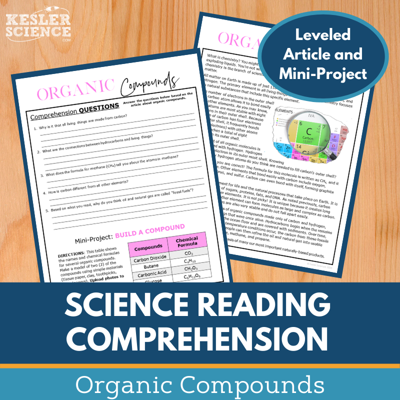 MS 6th 7th 8th Science Reading Comprehension Passages - VOL. 3 - Organic Compounds