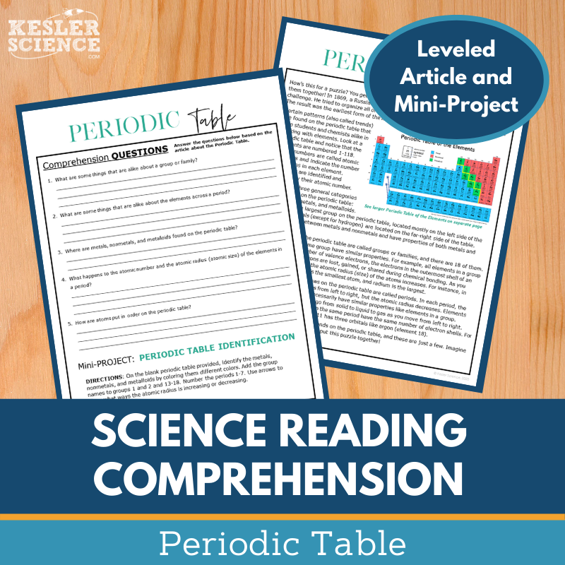 MS 6th 7th 8th Science Reading Comprehension Passages - VOL. 4 - Periodic Table