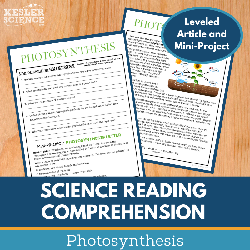 MS 6th 7th 8th Science Reading Comprehension Passages - VOL. 4 - Photosynthesis