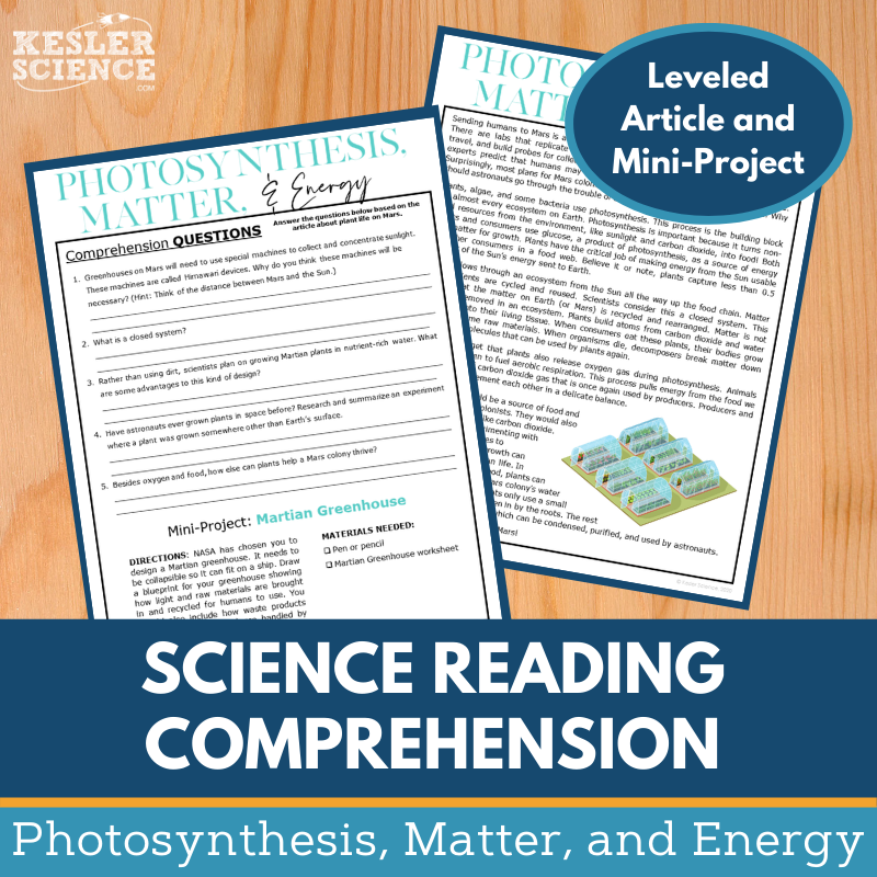 MS 6th 7th 8th Science Reading Comprehension Passages - VOL. 3 - Photosynthesis, Matter, Energy
