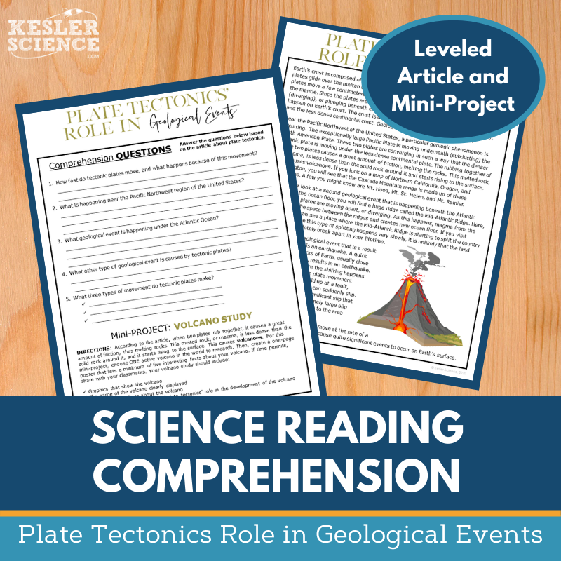 MS 6th 7th 8th Science Reading Comprehension Passages - VOL. 2 - Plate Tectonics Role Geo Events