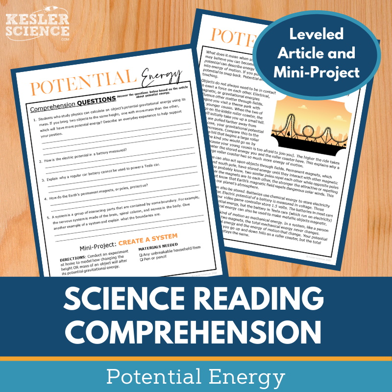 MS 6th 7th 8th Science Reading Comprehension Passages - VOL. 4 - Potential Energy