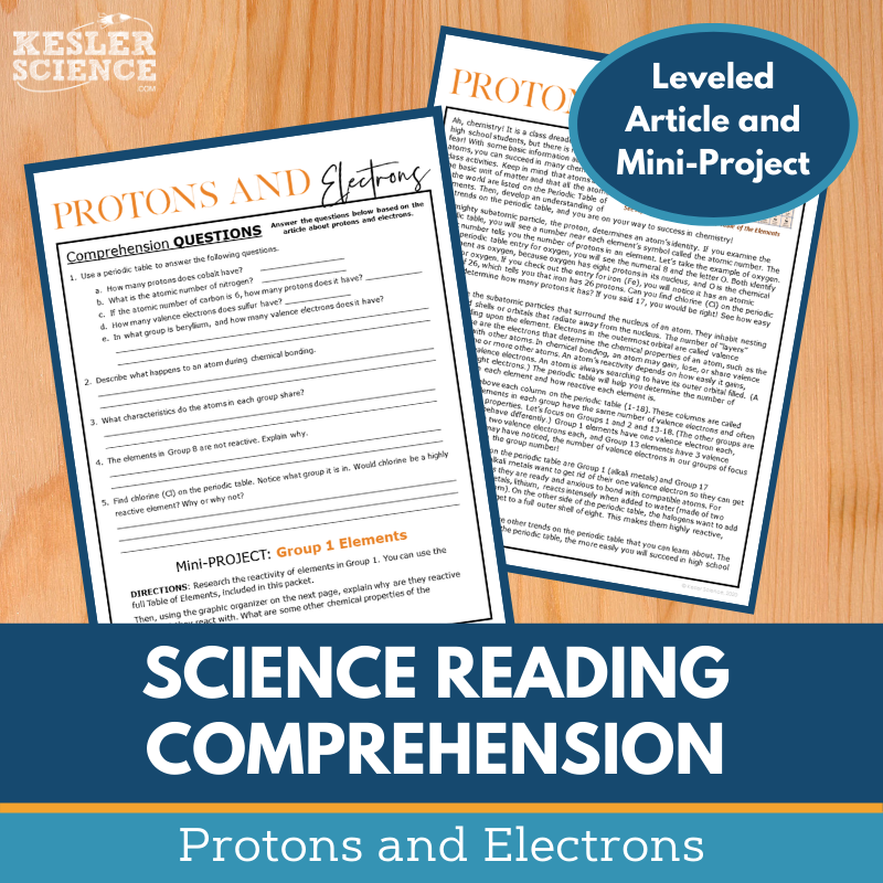 MS 6th 7th 8th Science Reading Comprehension Passages - VOL. 4 - Protons and Electrons