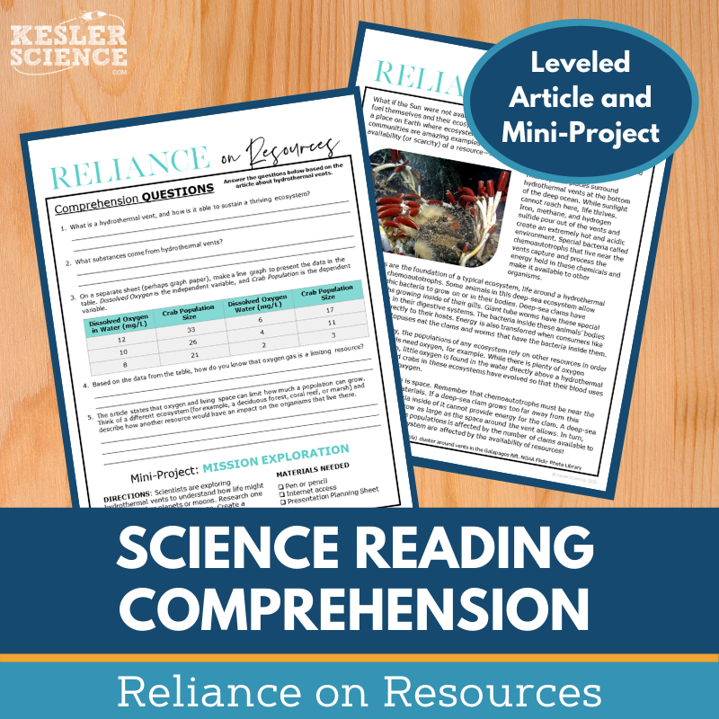 MS 6th 7th 8th Science Reading Comprehension Passages - VOL. 3 - Reliance on Resources