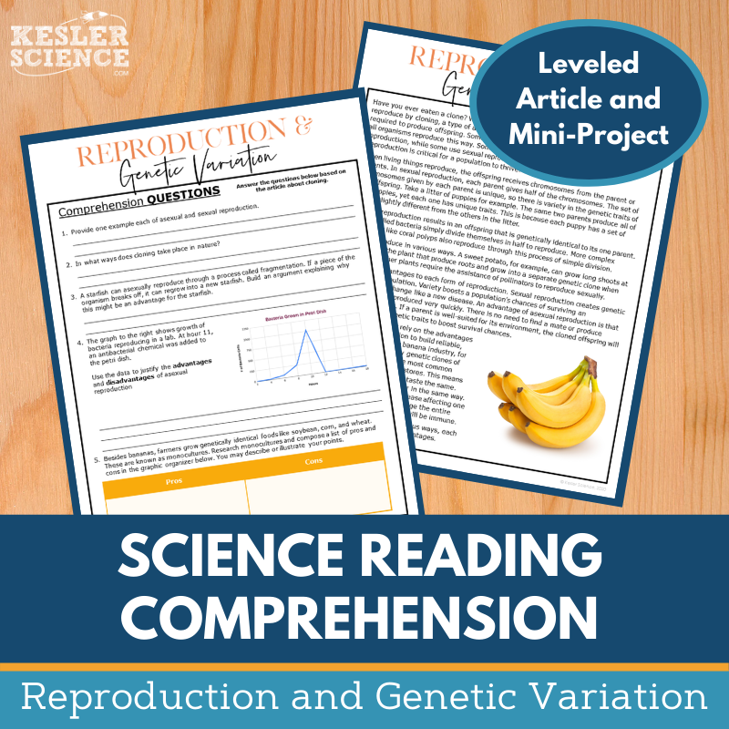 MS 6th 7th 8th Science Reading Comprehension Passages - VOL. 3 - Reproduction Genetic Variation