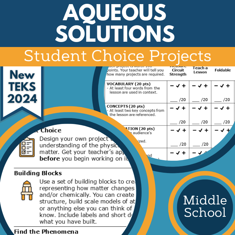 Aqueous Solutions - Student Choice Projects, , New TEKS 7.6C
