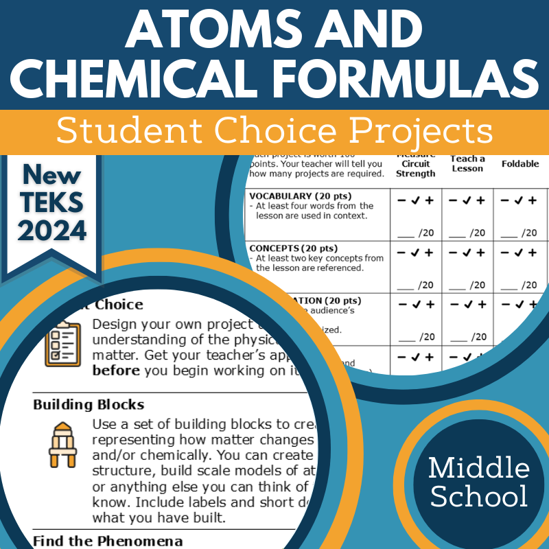 Atoms & Chemical Formulas - Student Choice Projects, MS, New TEKS 7.6B