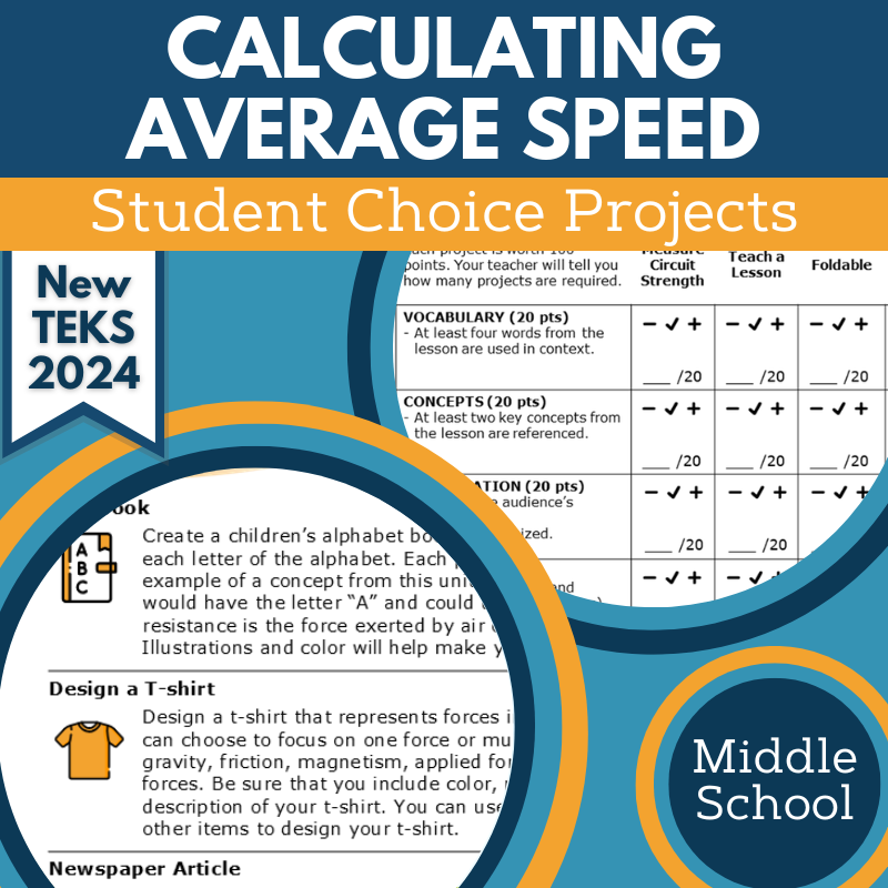 Calculating Average Speed - Student Choice Projects, MS, New TEKS 7.7A