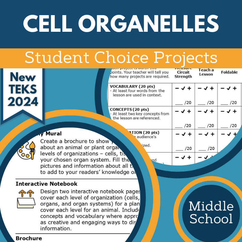 Cell Organelles - Student Choice Projects, MS, New TEKS 8.13A