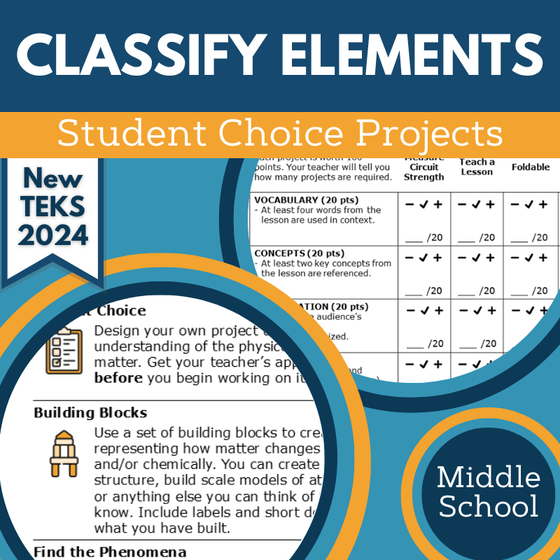Classify Elements - Student Choice Projects, MS, New TEKS 6.6C