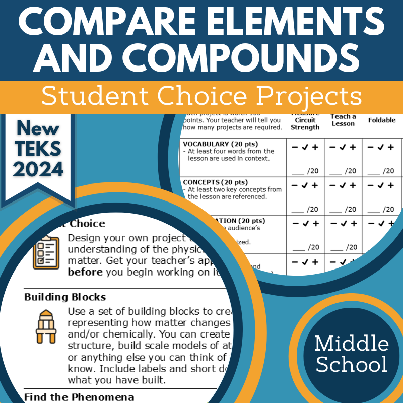 Compare Elements & Compounds - Student Choice Projects, MS, New TEKS 7.6A