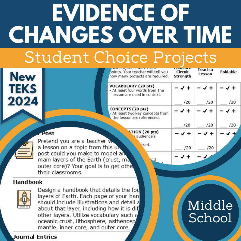 Evidence of Changes Over Time - Student Choice Projects, New TEKS 7.10A