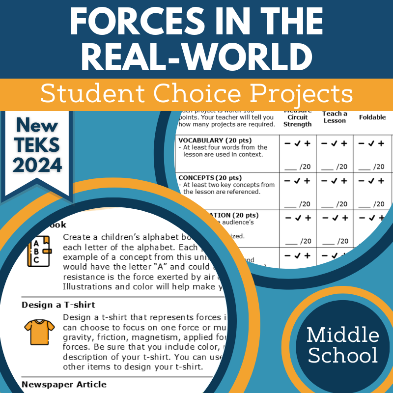 Forces in the Real-World - Student Choice Projects, MS, New TEKS 6.7A