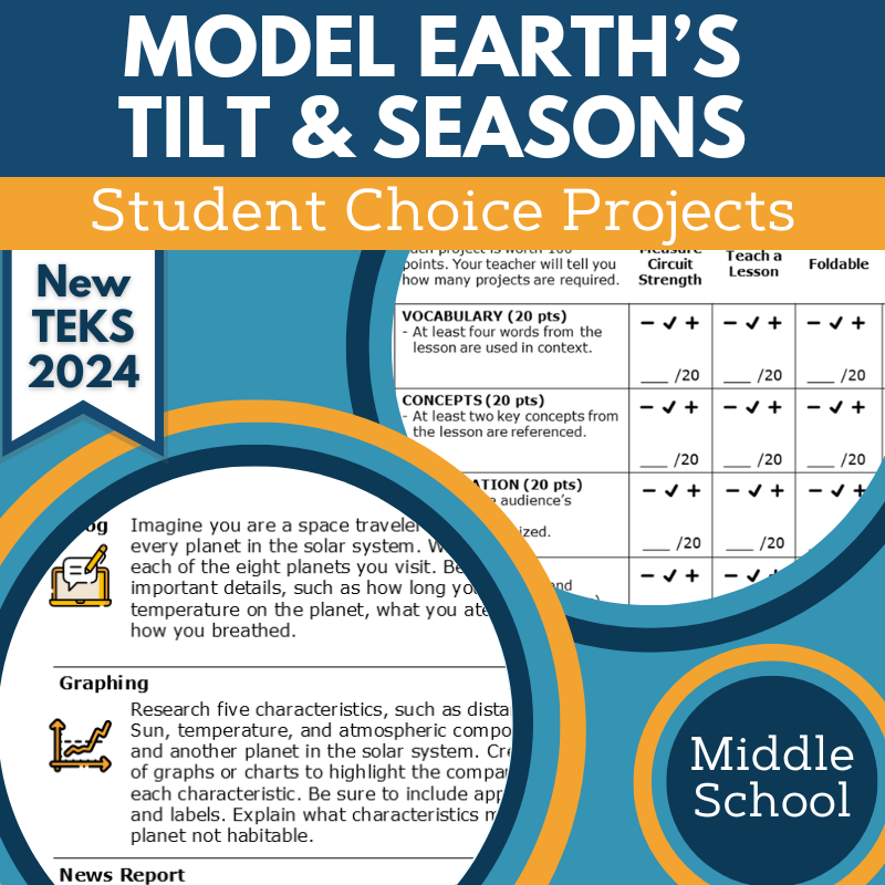 Model Earth's Tilt & Seasons - Student Choice Projects, MS, New TEKS 6.9A