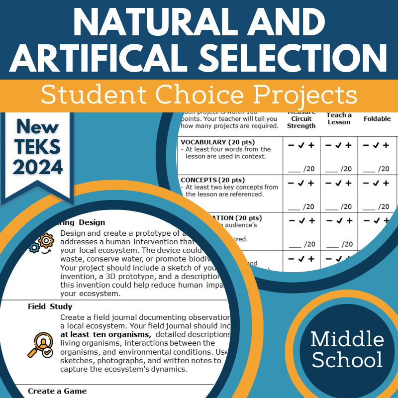 Natural & Artificial Selection - Student Choice Projects, MS, New TEKS 7.13D