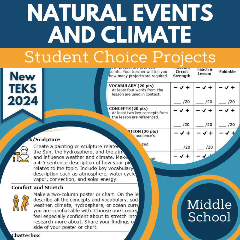 Natural Events & Climate - Student Choice Projects, MS, New TEKS 8.11A