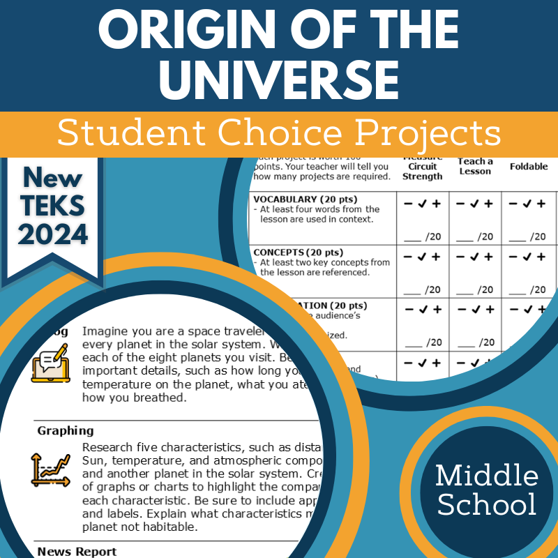 Origins of the Universe - Student Choice Projects, MS, New TEKS 8.9C