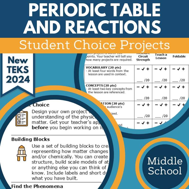 Periodic Table & Reactions - Student Choice Projects, MS, New TEKS 8.6B