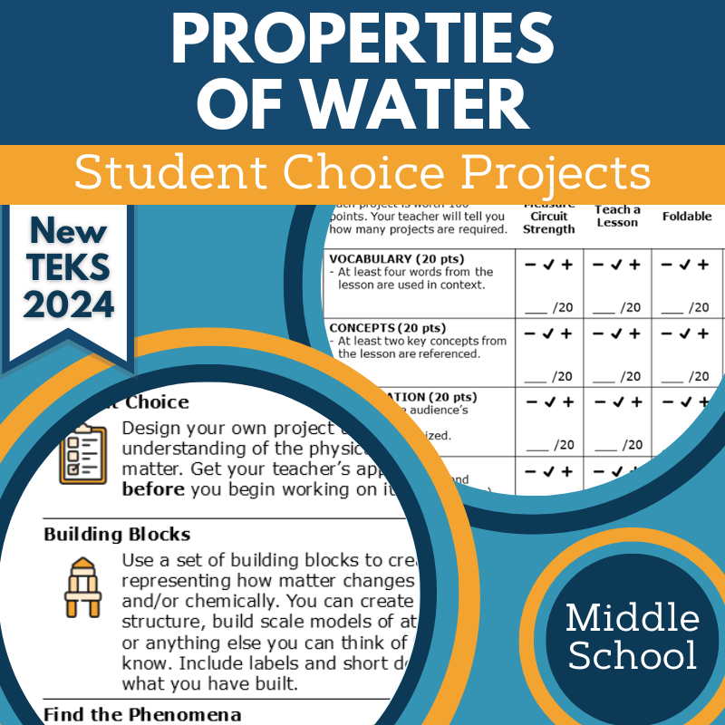 Properties of Water - Student Choice Projects, MS, New TEKS 8.6C