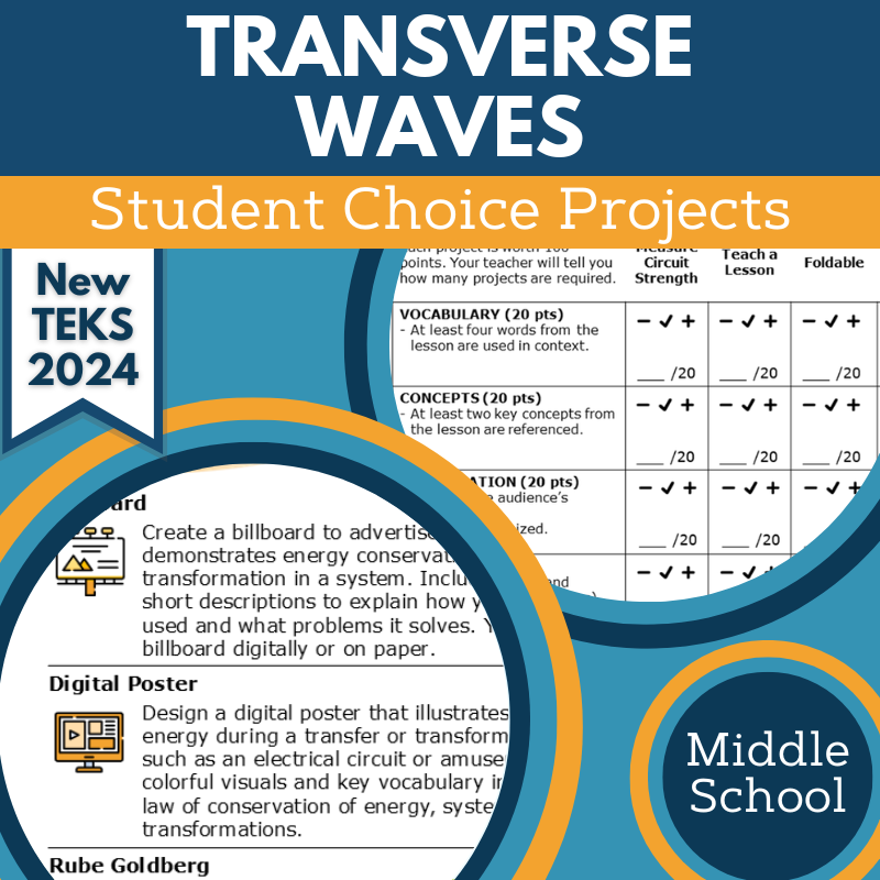 Transverse Waves - Student Choice Projects, MS, New TEKS 8.8A