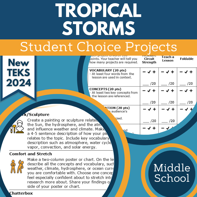 Tropical Storms - Student Choice Projects, MS, New TEKS 8.10C