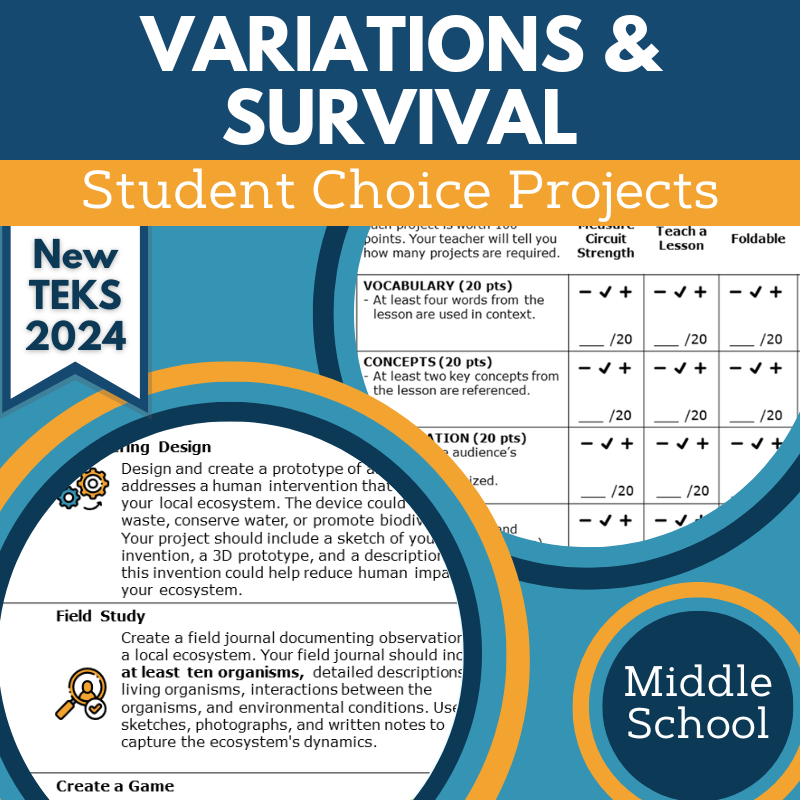 Variations & Survival - Student Choice Projects, MS, New TEKS 6.13D