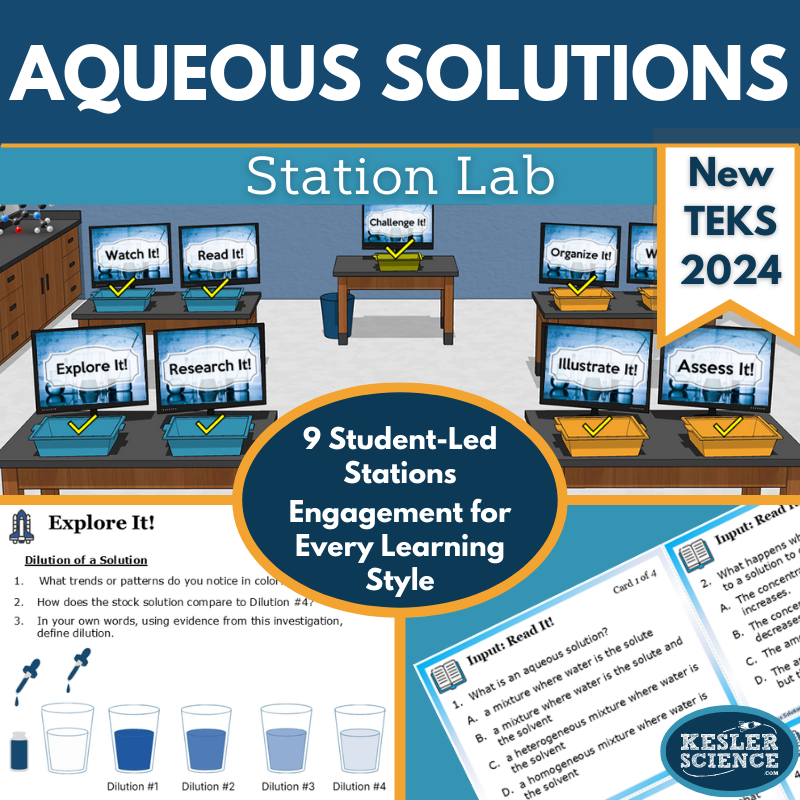 Aqueous Solutions Station Lab - New TEKS  7.6D