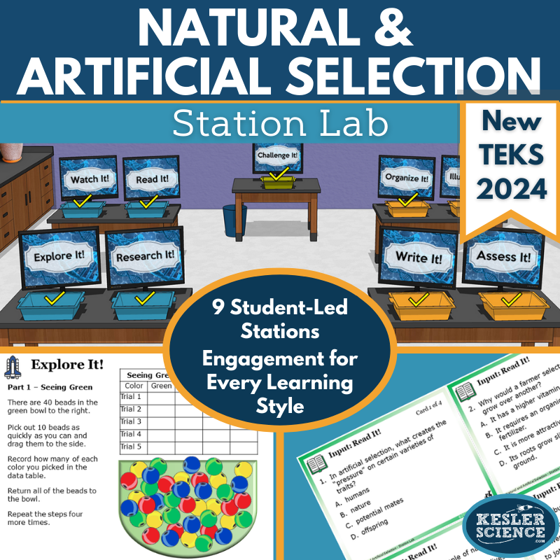 Natural & Artificial Selection Station Lab - New 2021 TEKS 7.13D