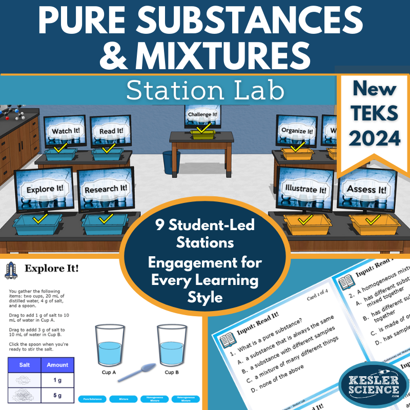 Pure Substances & Mixtures Station Lab - New TEKS 6.6B