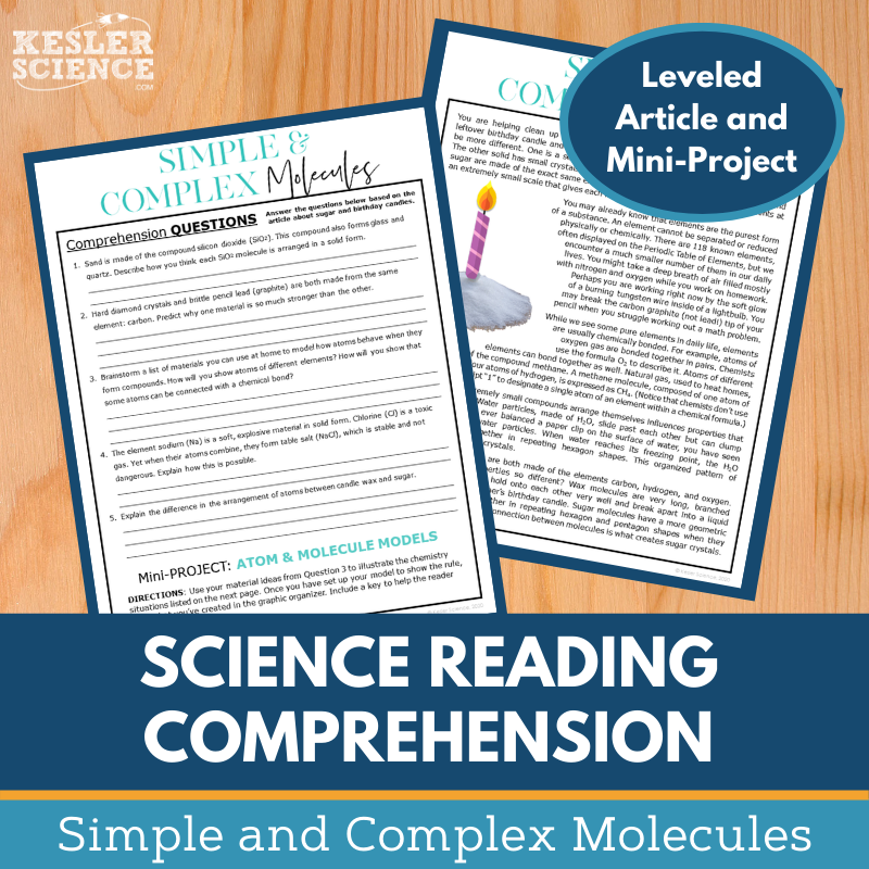 Science Reading Comprehension - Simple & Complex Molecules - Grades 6 ...