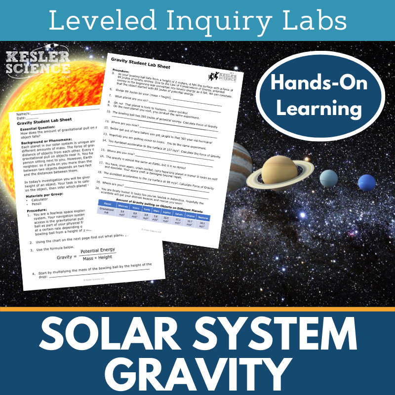Solar System Gravity Inquiry Lab - NGSS MS ESS1-2, TEKS 6-8