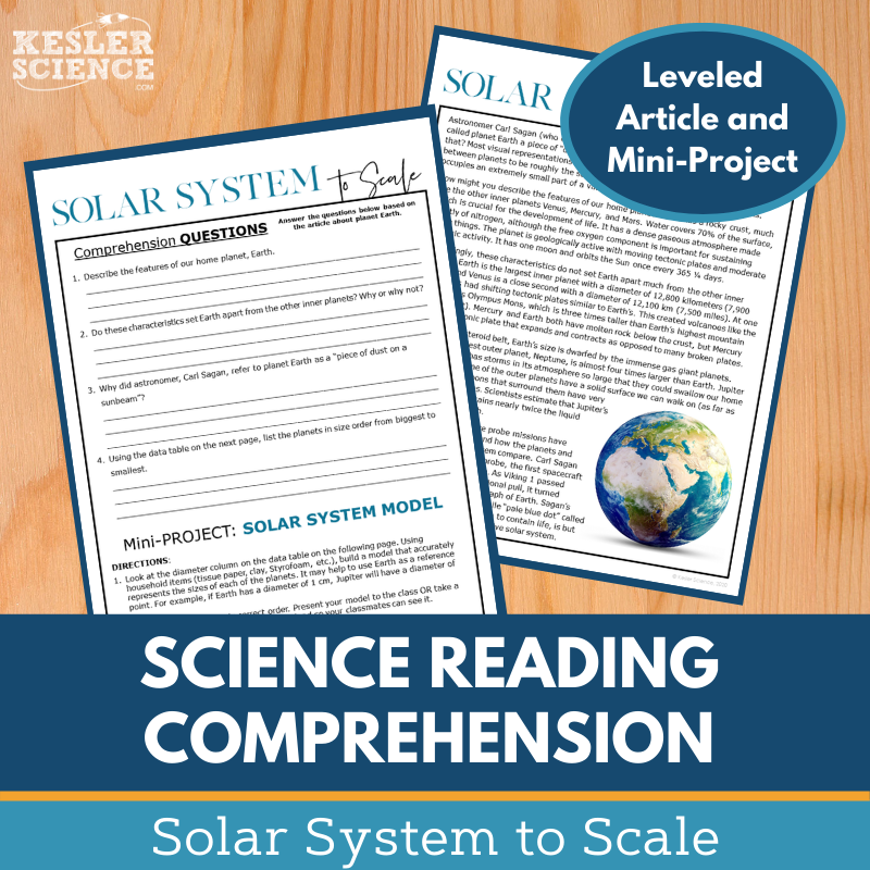 MS 6th 7th 8th Science Reading Comprehension Passages - VOL. 2 - Solar System to Scale