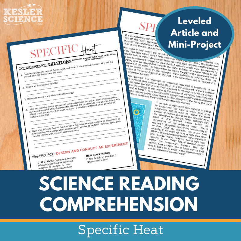 MS 6th 7th 8th Science Reading Comprehension Passages - VOL. 4 - Specific Heat