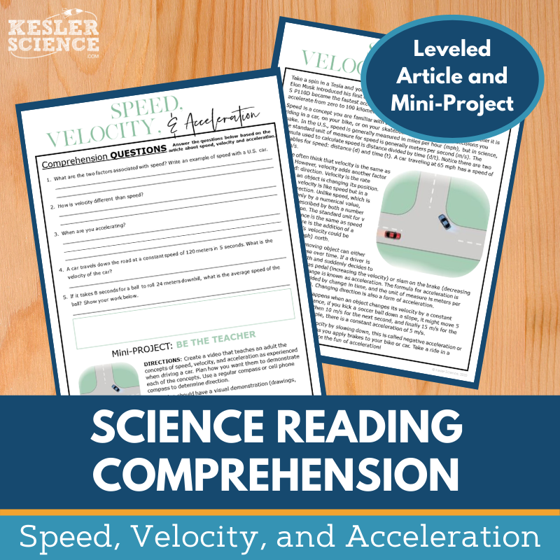 MS 6th 7th 8th Science Reading Comprehension Passages - VOL. 4 - Speed Velocity Acceleration