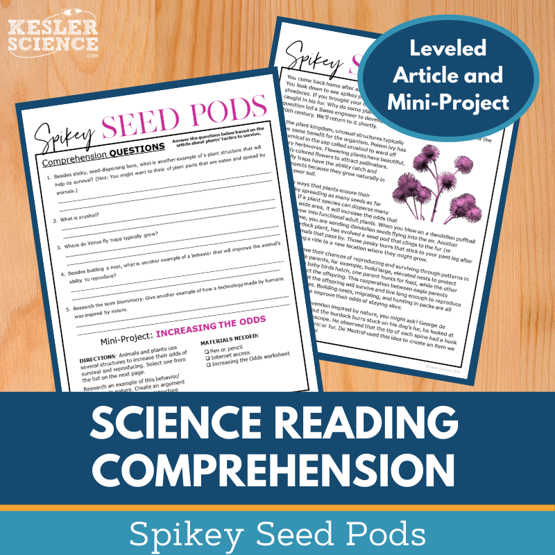 MS 6th 7th 8th Science Reading Comprehension Passages - VOL. 3 - Spikey Seed Pods