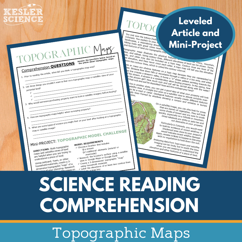 MS 6th 7th 8th Science Reading Comprehension Passages - VOL. 2 - Topographic Maps