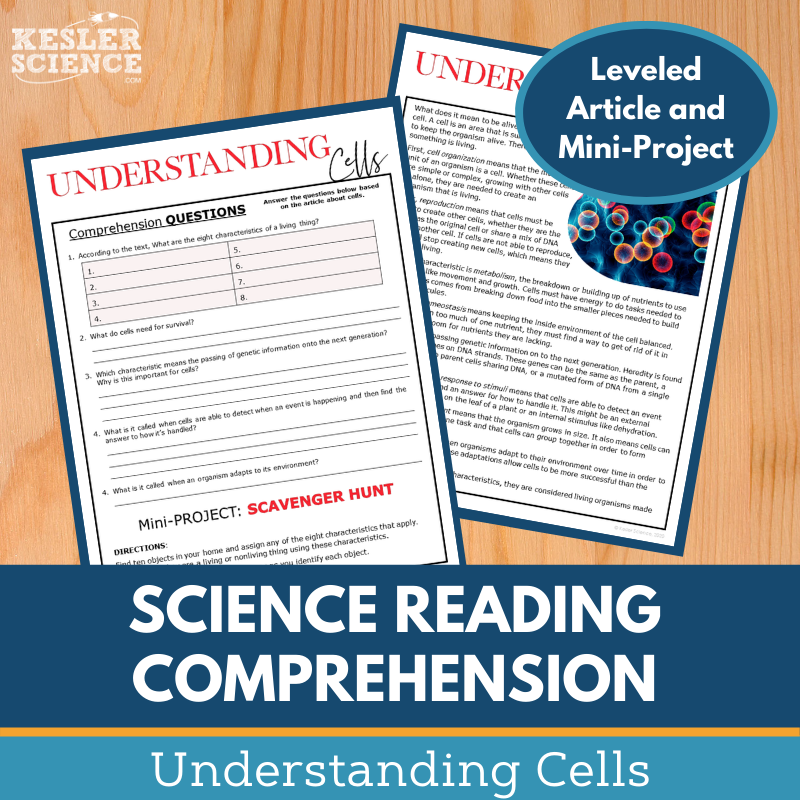 MS 6th 7th 8th Science Reading Comprehension Passages - VOL. 3 - Understanding Cells