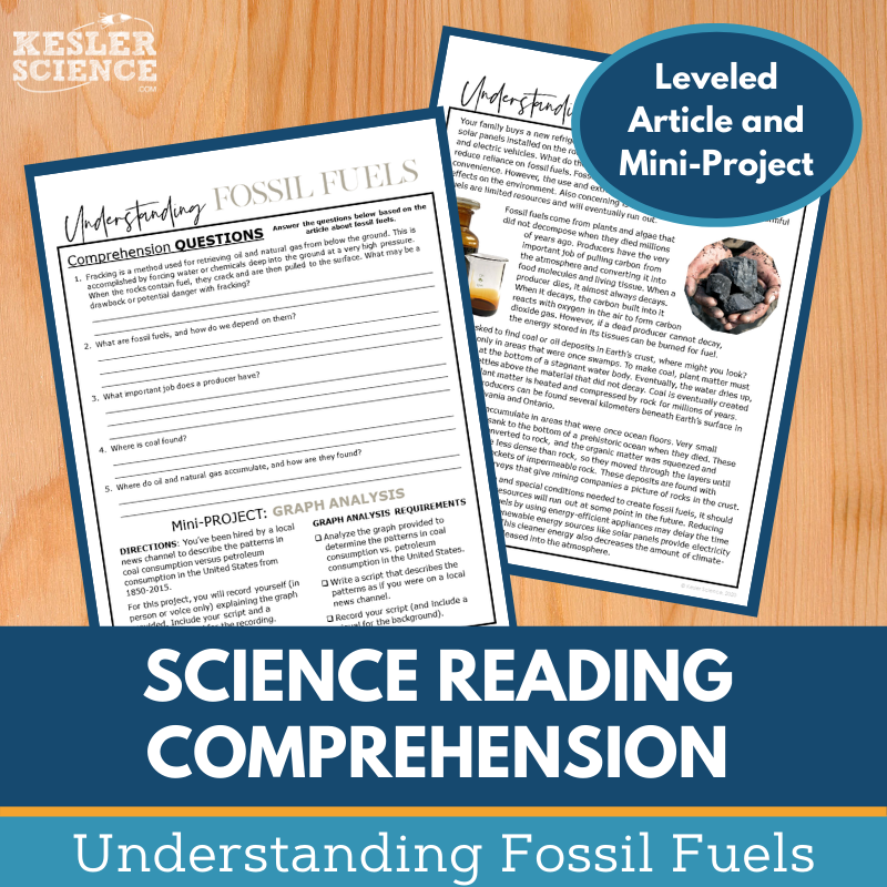 MS 6th 7th 8th Science Reading Comprehension Passages - VOL. 2 - Understanding Fossil Fuels
