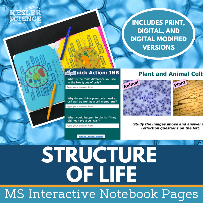 Structure of Life Interactive Notebook Pages - Digital & Print INB - MS 6-8