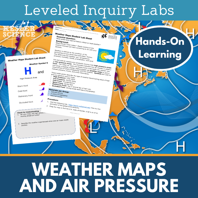 Weather Maps and Air Pressure Inquiry Lab - NGSS MS ESS2-5, TEKS 6-8