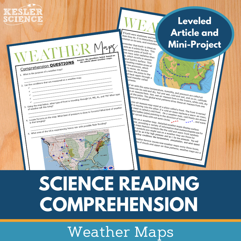 MS 6th 7th 8th Science Reading Comprehension Passages - VOL. 2 - Weather Maps