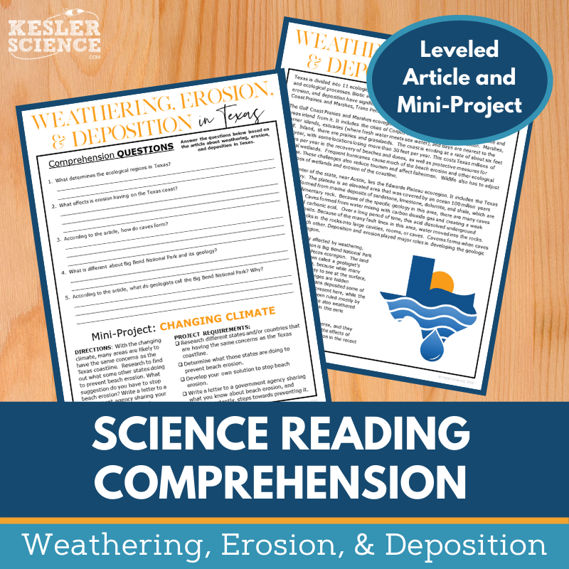MS 6th 7th 8th Science Reading Comprehension Passages - VOL. 2 - Weathering, Erosion Deposition