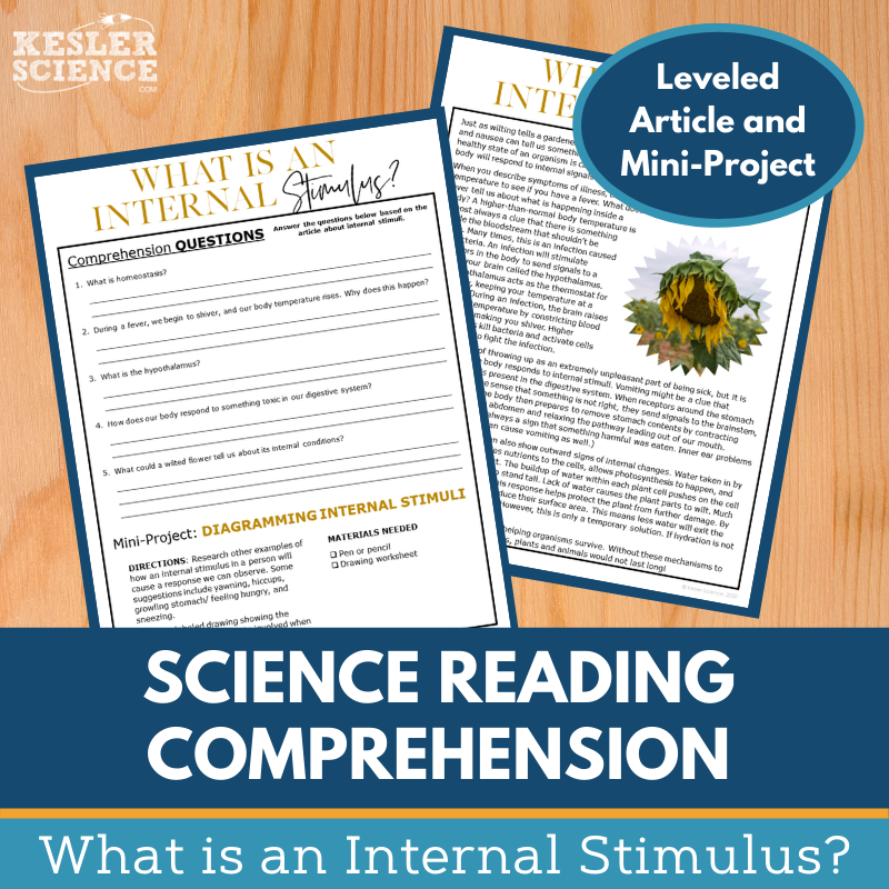 MS 6th 7th 8th Science Reading Comprehension Passages - VOL. 3 - What is an Internal Stimulus