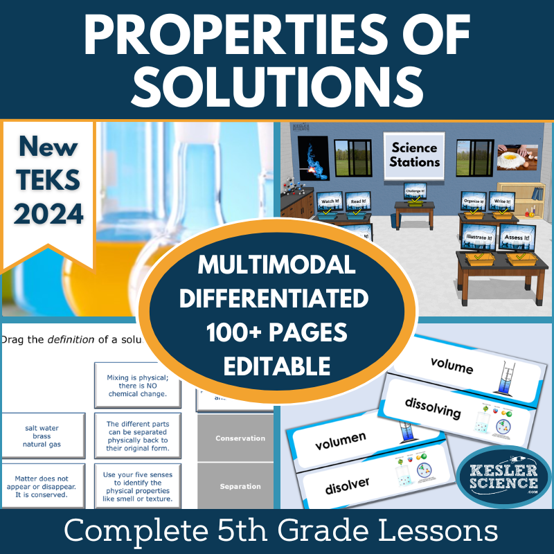 Properties of Solutions Complete Science Lesson - Grade 5, New TEKS 5.6C