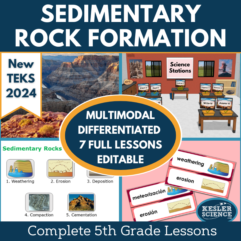 Sedimentary Rock Formation Complete Science Lesson - Grade 5, New TEKS 5.10B