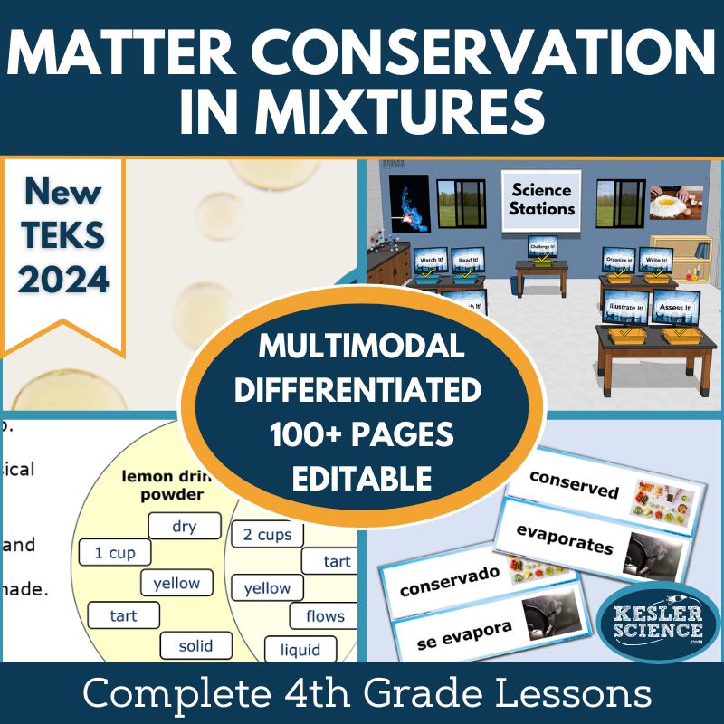 Matter Conservation in Mixtures Complete Science Lesson - Grade 4, New TEKS 4.6C