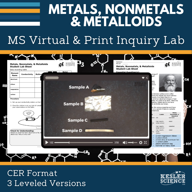 Metals, Nonmetals, & Metalloids Digital Inquiry Lab - MS 6-8
