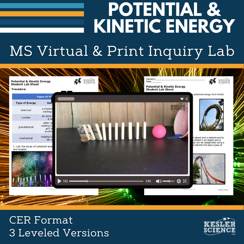 Potential & Kinetic Energy Digital Inquiry Lab - MS 6-8