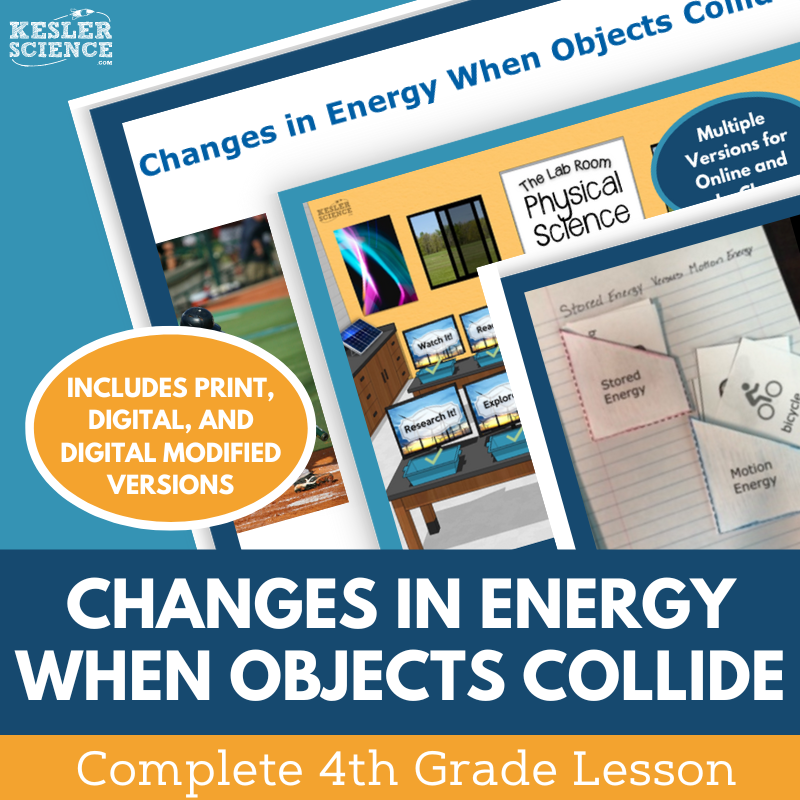 Changes in Energy as Objects Collide Complete Lesson Plan - NGSS 4-PS3-3 - 4th